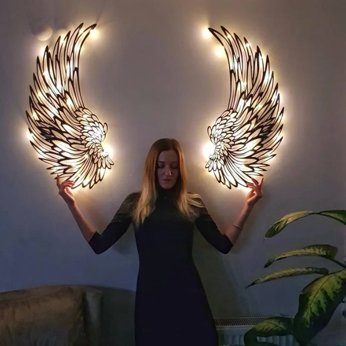 Carved Metal Wall Decor Art With Light Angel Wings Decoration  Wall Decoration  The Khan Shop