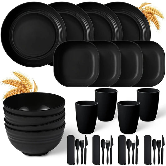 32pcs Durable Wheat Straw Cutlery Set - Microwave Safe Plates and Bowls -  Spoon Set & Cuttlery KHAN SHOP LLC 