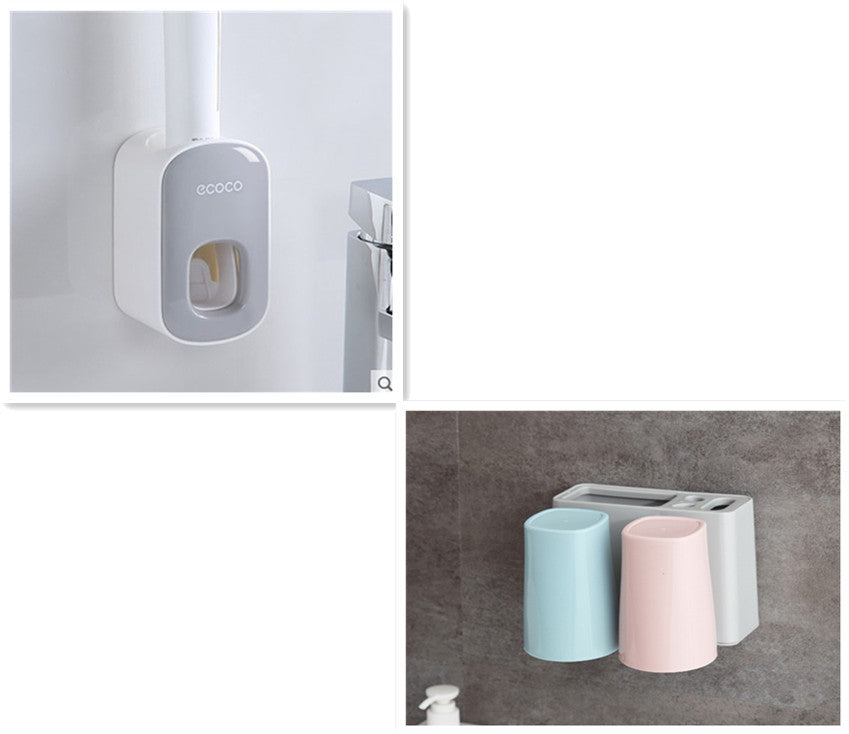 Wall Mounted Automatic Toothpaste Holder Bathroom Accessories Set Dispenser  Bathroom Accessories Grey-Double-cups The Khan Shop