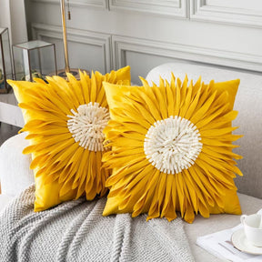 Fashion Modern Style White Throw Pillows Velvet Stitching 3D Chrysanthemum Cushion  Throw Pillows  The Khan Shop