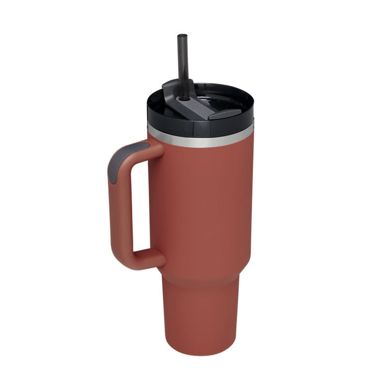 40 Oz Tumbler With Handle Straw Insulated, Stainless Steel  Sipper & Bottle Red-rust-1200ML-2PCS The Khan Shop