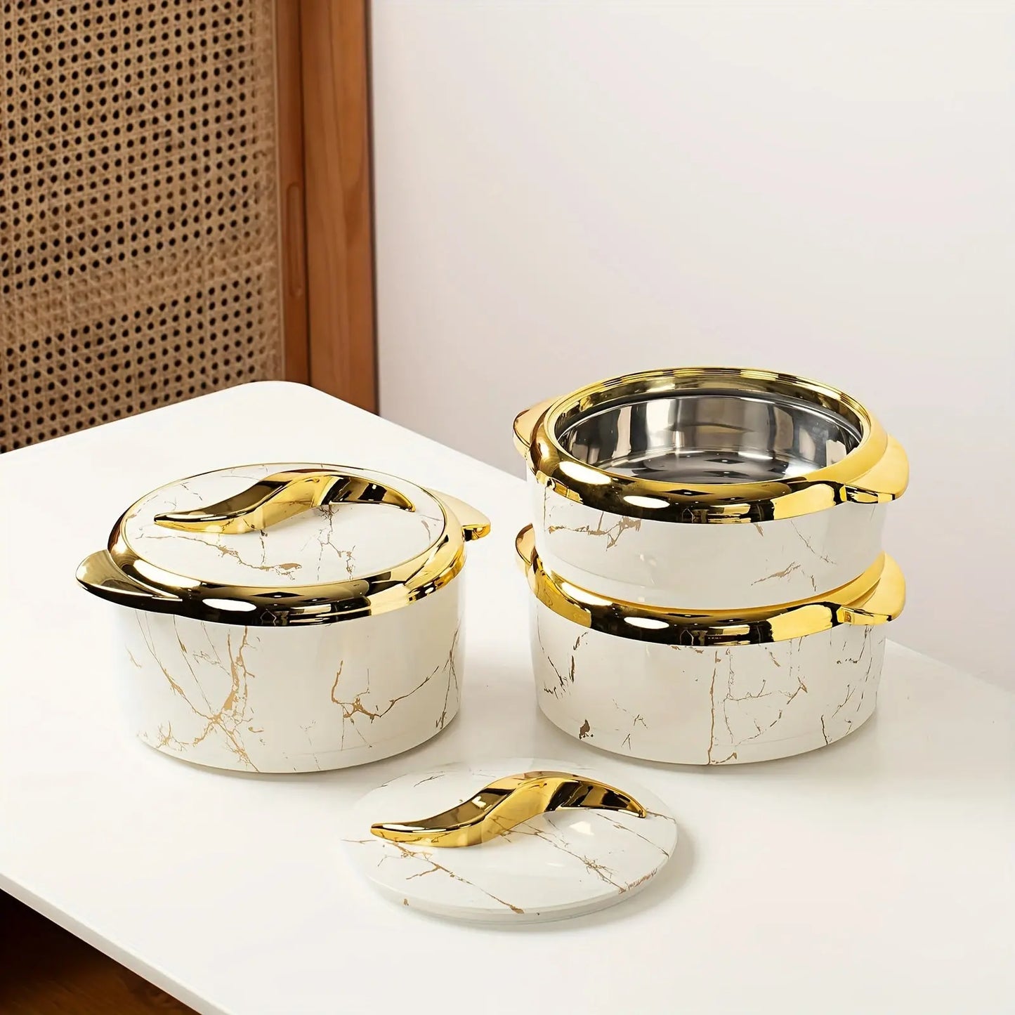 3pcs, Golden Touch Food Warmer, Thermal Casserole Dish Set With Lids -  CookWare KHAN SHOP LLC 