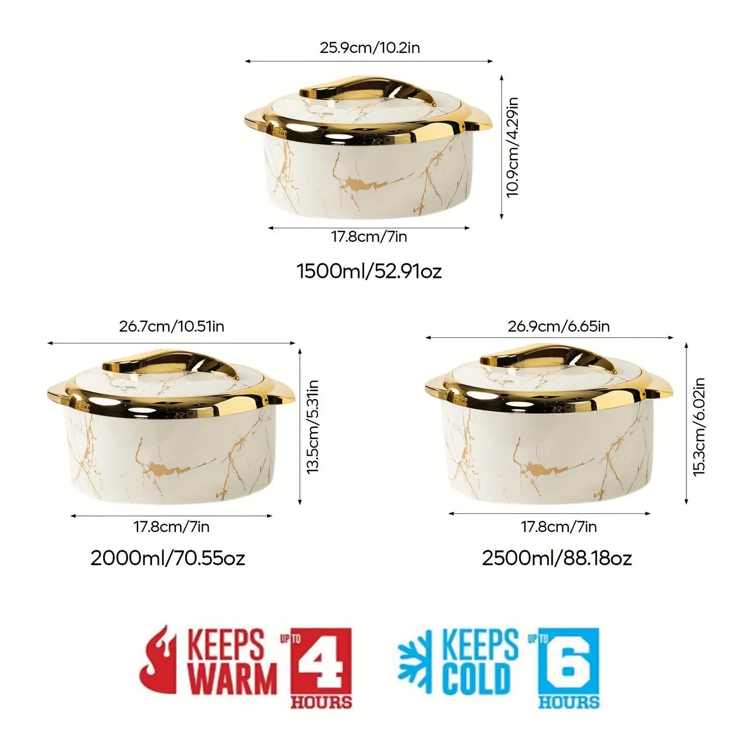 3pcs, Golden Touch Food Warmer, Thermal Casserole Dish Set With Lids -  CookWare KHAN SHOP LLC 