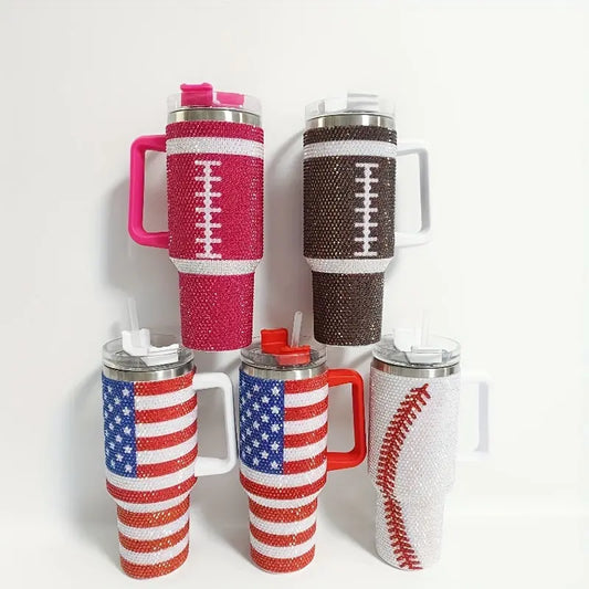 40oz Insulated Stainless Steel Water Bottle with Rhinestone Decor -  Sipper & Bottle KHAN SHOP LLC 