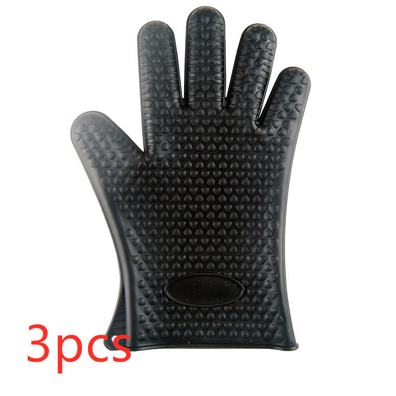 Food Grade Silicone Heat Resistant BBQ Glove  oven Black-3pcs The Khan Shop