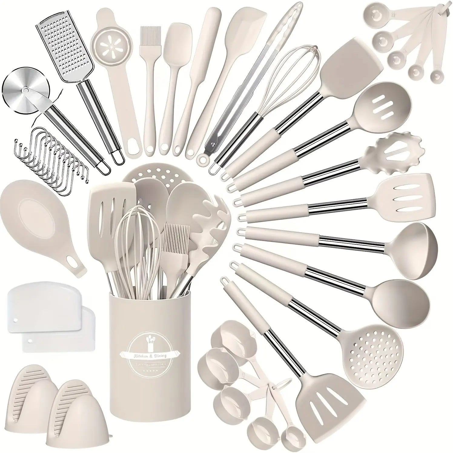 43pcs/set, Heat Resistant Silicone Kitchen Utensils Set -  customized KHAN SHOP LLC 1set-Khaki