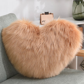 Throw Pillows Heart Shape Long Plush Fluffy Shaggy Cushion  Throw Pillows Khaki-Pillow-core-and-pillowcase The Khan Shop