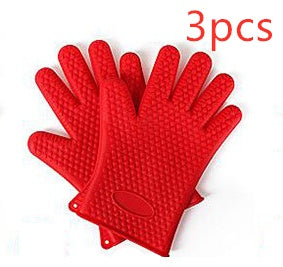 Food Grade Silicone Heat Resistant BBQ Glove  oven Red-3pcs The Khan Shop