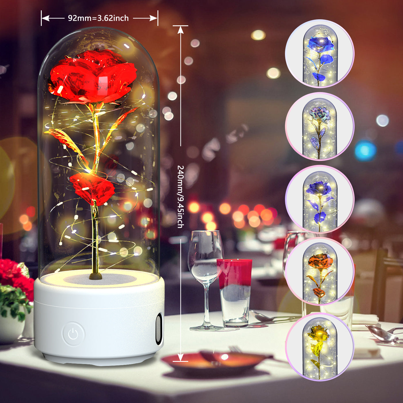 Creative 2 In 1 Rose Flowers LED Light And Bluetooth Speaker Valentine's Day The Khan Shop