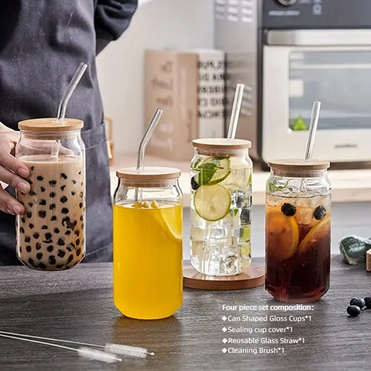 4pcs/set (1pc 630ML Water Cup +1pc Bamboo Lid + 1pc Glass Straw + 1pc Straw Brush) -  DrinkWare KHAN SHOP LLC 