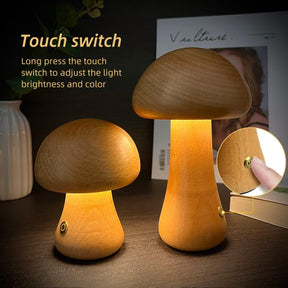 INS Wooden Cute Mushroom LED Night Light With Touch Switch  Bedside Table Lamp The Khan Shop