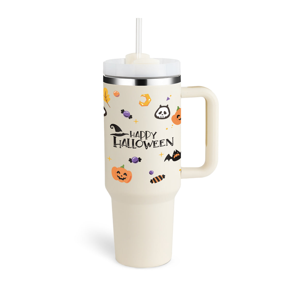 40 Oz Tumbler With Handle Straw Insulated, Stainless Steel  Sipper & Bottle Halloween-Cream-white-1200ML-2PCS The Khan Shop