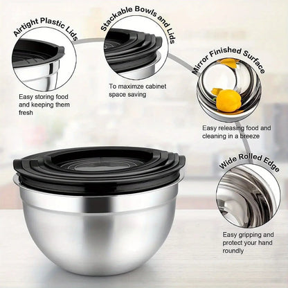 5pcs/set, Stainless Steel Mixing Bowl Set with Airtight Lids -  customized KHAN SHOP LLC 