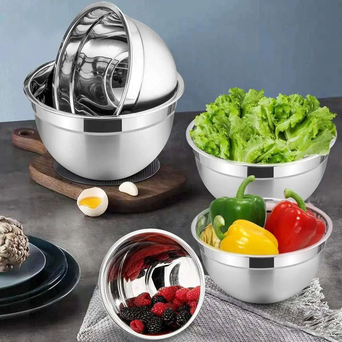 5pcs/set, Stainless Steel Mixing Bowl Set with Airtight Lids -  customized KHAN SHOP LLC 