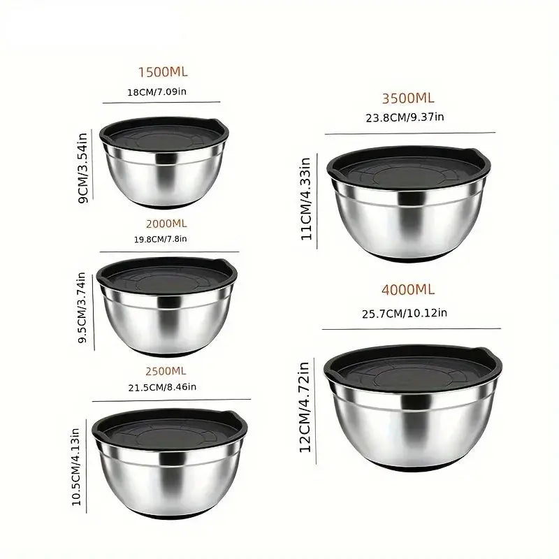 5pcs/set, Stainless Steel Mixing Bowl Set with Airtight Lids -  customized KHAN SHOP LLC 