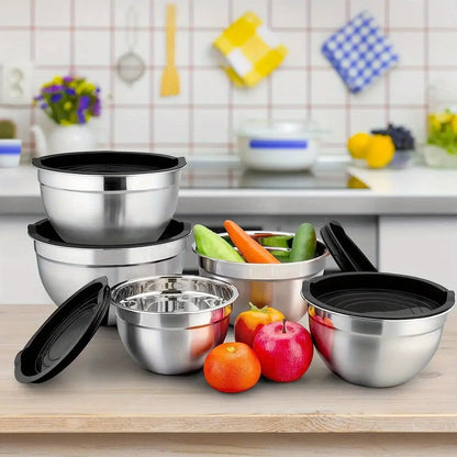 5pcs/set, Stainless Steel Mixing Bowl Set with Airtight Lids -  customized KHAN SHOP LLC 