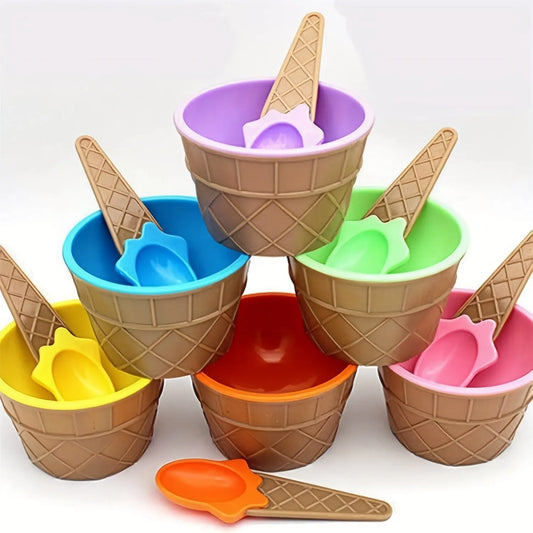 6 pieces Colorful Reusable Ice Cream Bowl and Spoon Set for Kids -  Spoon Set & Cuttlery KHAN SHOP LLC 