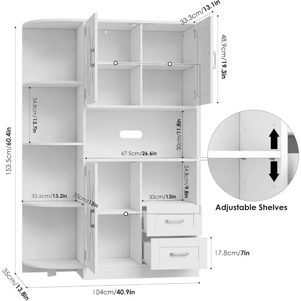 60.4" Kitchen Storage Cabinet, Freestanding Kitchen Shelves with Doors and Shelves KHAN SHOP LLC