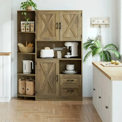 60.4" Kitchen Storage Cabinet, Freestanding Kitchen Shelves with Doors and Shelves -  kitchen cabinets KHAN SHOP LLC Rustic-Brown-United-States 380.64