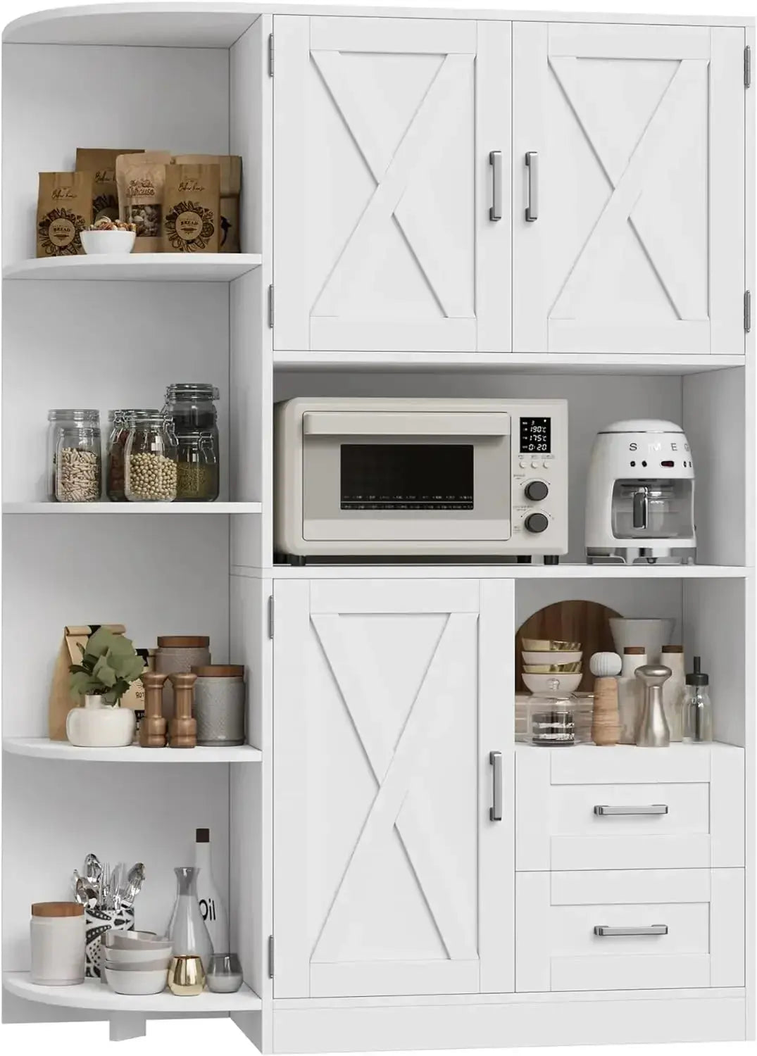 60.4" Kitchen Storage Cabinet, Freestanding Kitchen Shelves with Doors and Shelves -  kitchen cabinets KHAN SHOP LLC White-United-States 380.64