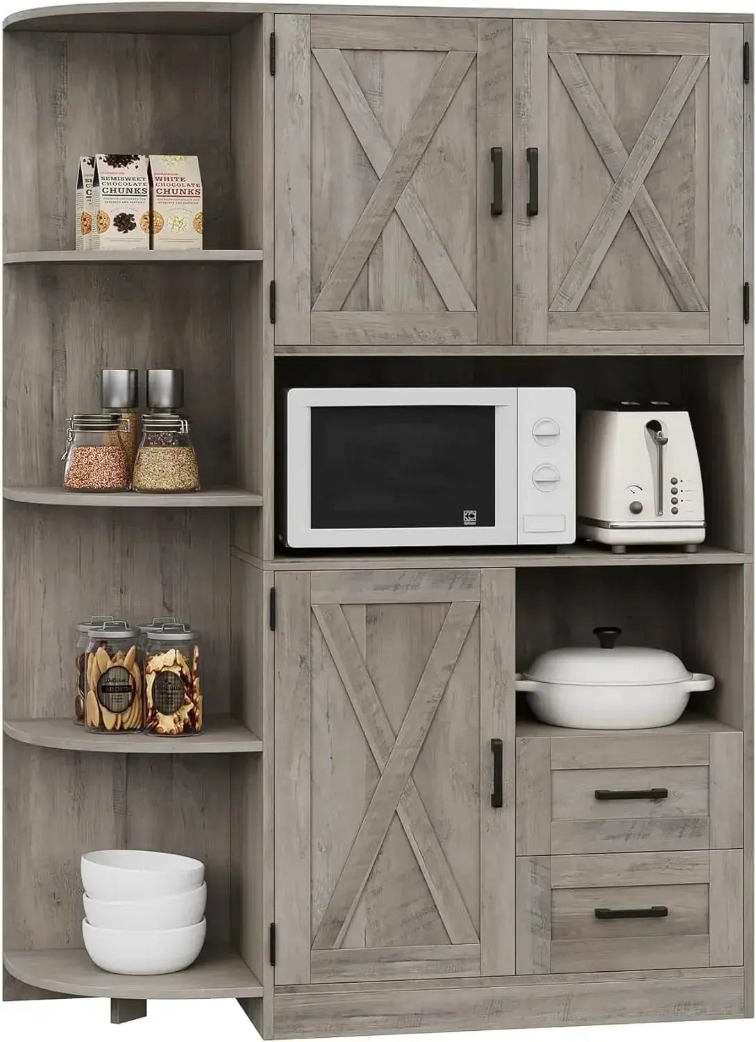 60.4" Kitchen Storage Cabinet, Freestanding Kitchen Shelves with Doors and Shelves -  kitchen cabinets KHAN SHOP LLC Ash-Grey-United-States 380.64