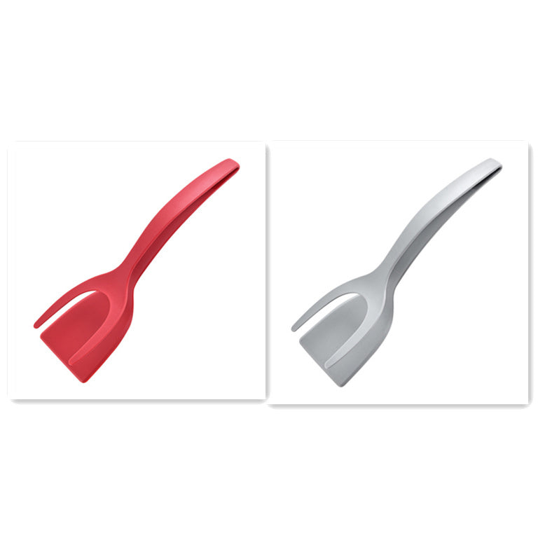 2 In 1 Grip And Flip Tongs Egg Spatula  Kitchen Tools and Gadgets Red-gray The Khan Shop