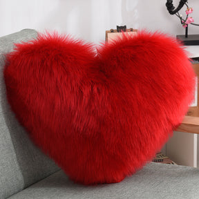 Throw Pillows Heart Shape Long Plush Fluffy Shaggy Cushion  Throw Pillows Red-Pillow-core-and-pillowcase The Khan Shop