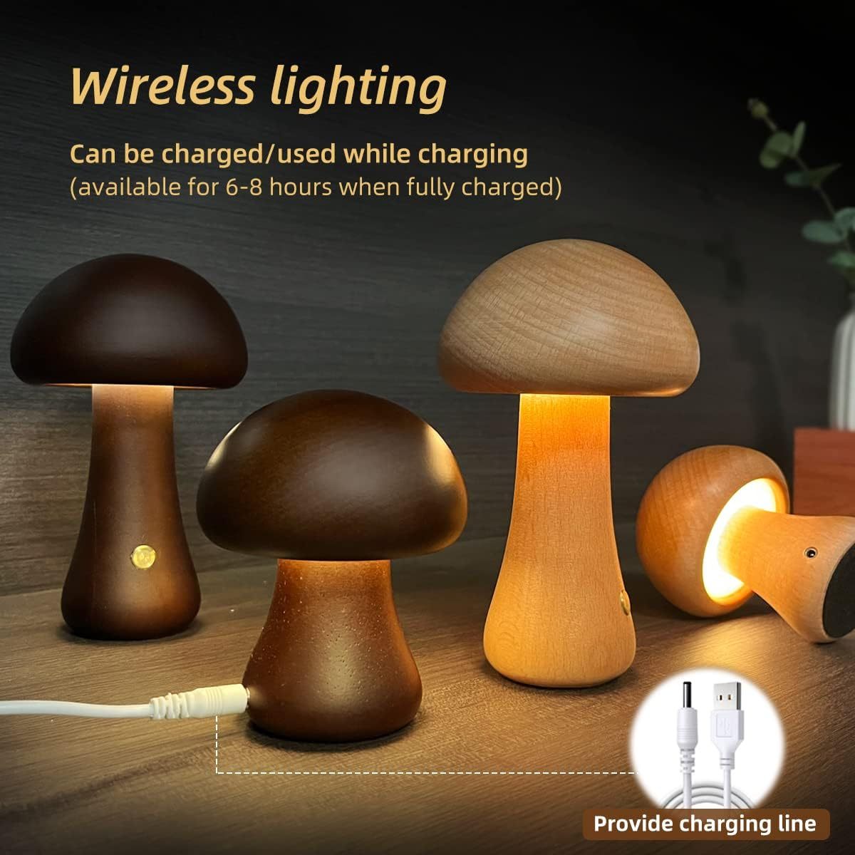 INS Wooden Cute Mushroom LED Night Light With Touch Switch  Bedside Table Lamp The Khan Shop