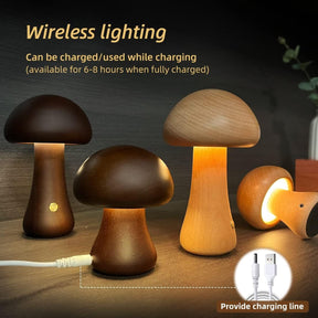INS Wooden Cute Mushroom LED Night Light With Touch Switch  Bedside Table Lamp The Khan Shop