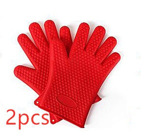 Food Grade Silicone Heat Resistant BBQ Glove  oven Red-2pcs The Khan Shop