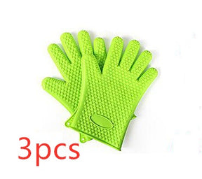 Food Grade Silicone Heat Resistant BBQ Glove  oven Green-3pcs The Khan Shop
