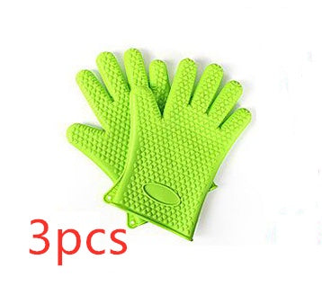 Food Grade Silicone Heat Resistant BBQ Glove  oven Green-3pcs The Khan Shop