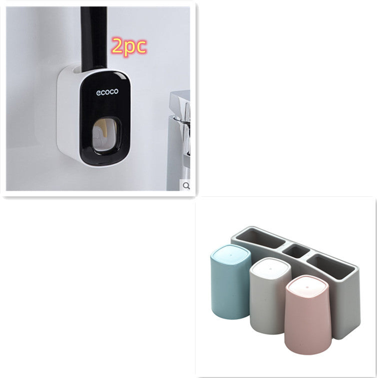 Wall Mounted Automatic Toothpaste Holder Bathroom Accessories Set Dispenser  Bathroom Accessories Black2PC-Three-cups The Khan Shop