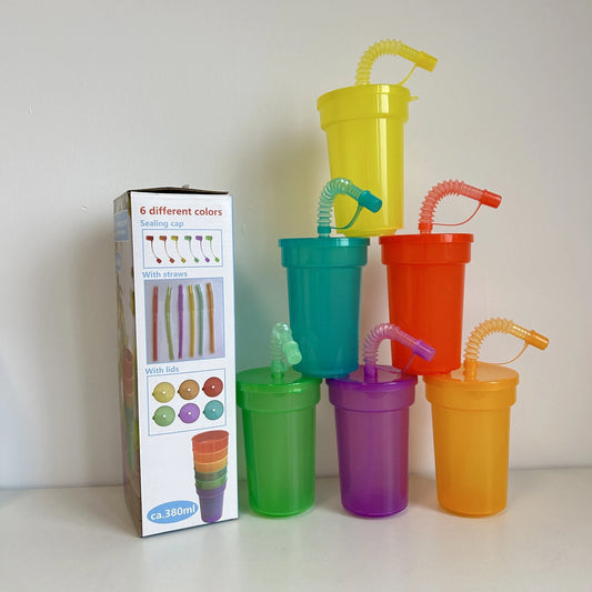 6pcs, 380ml/13oz Leak-Proof Tumbler with Bendable Straws -  Sipper & Bottle KHAN SHOP LLC 