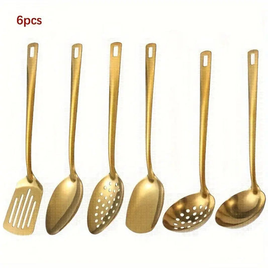 6pcs Mirror Polished Stainless Steel Utility Tableware Set -  Spoon Set & Cuttlery KHAN SHOP LLC 6pcs-new-Style-Hook-For-Public-Use-gold