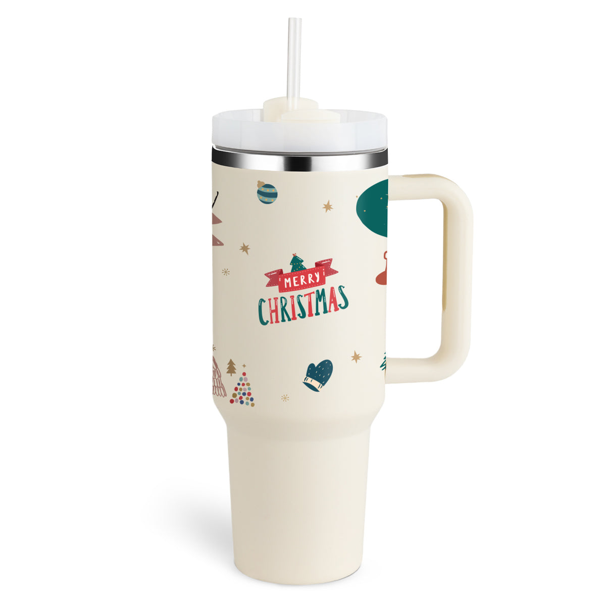 40 Oz Tumbler With Handle Straw Insulated, Stainless Steel  Sipper & Bottle Christmas-Beige-1200ML-2PCS The Khan Shop