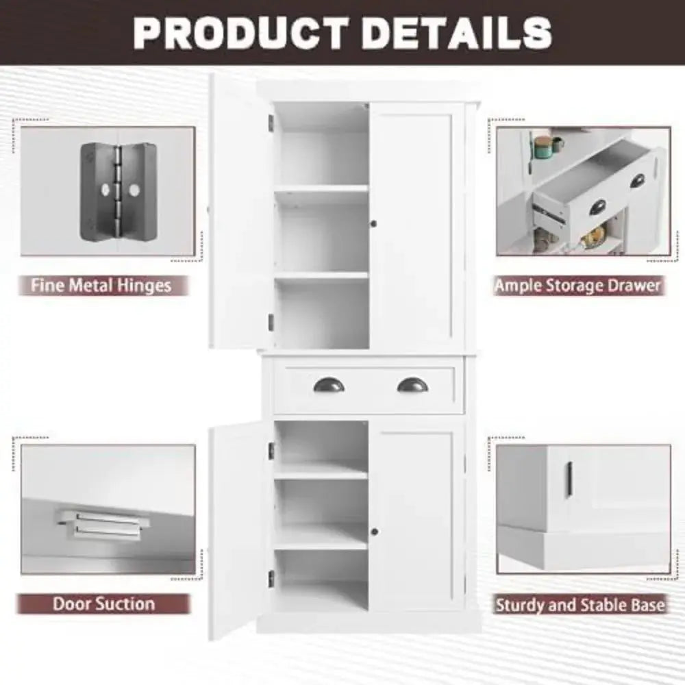 72" Kitchen Storage Cabinet with Drawer, Tall Kitchen Pantry Cabinet KHAN SHOP LLC