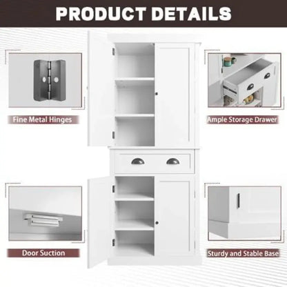 72" Kitchen Storage Cabinet with Drawer, Tall Kitchen Pantry Cabinet KHAN SHOP LLC