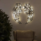 Carved Metal Wall Decor Art With Light Angel Wings Decoration  Wall Decoration Black-with-light-45cm The Khan Shop