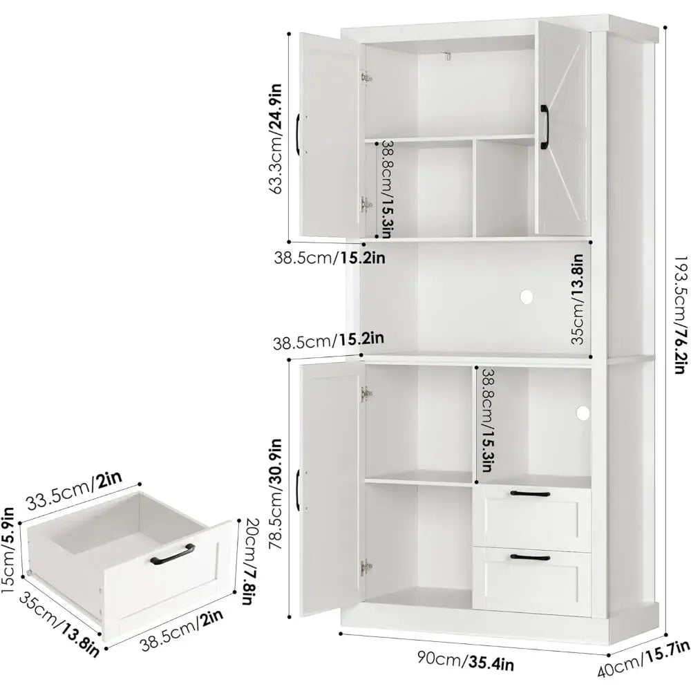 76" Tall Farmhouse Kitchen Pantry Cabinet, Kitchen Hutch Bar Cabinet KHAN SHOP LLC