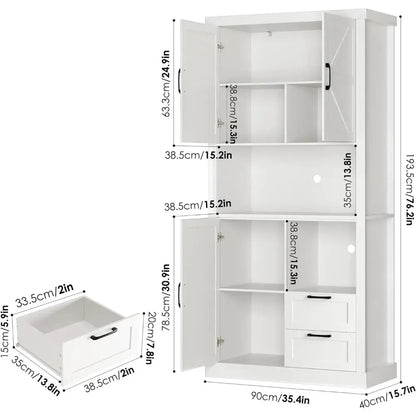 76" Tall Farmhouse Kitchen Pantry Cabinet, Kitchen Hutch Bar Cabinet KHAN SHOP LLC