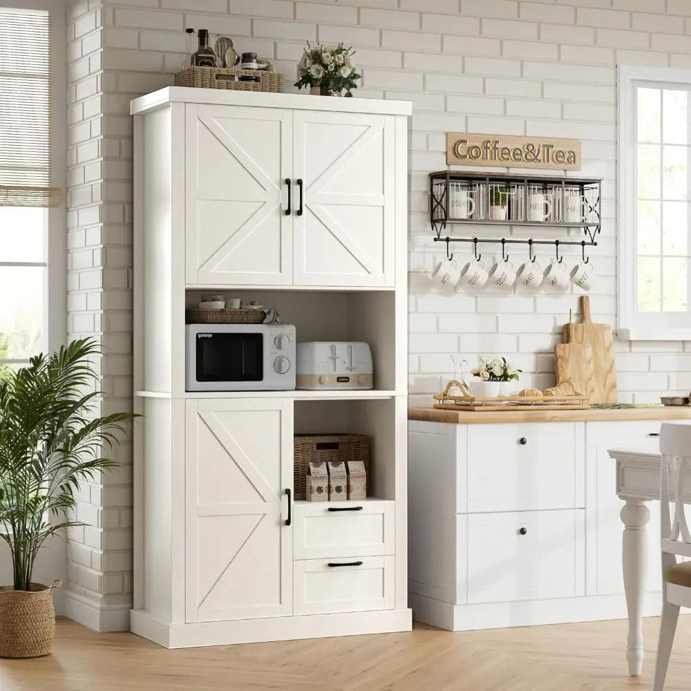 76" Tall Farmhouse Kitchen Pantry Cabinet, Kitchen Hutch Bar Cabinet -  kitchen cabinets KHAN SHOP LLC White-United-States 618.81