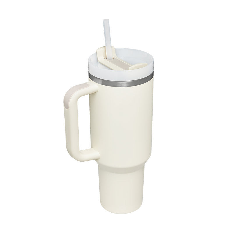 40 Oz Tumbler With Handle Straw Insulated, Stainless Steel  Sipper & Bottle Cream-white-1200ML-2PCS The Khan Shop