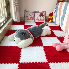 Large Area Room Cube Floor Mats Beside The Bed  Area Rugs Redwhite-30x30cm-thickened-12pieces The Khan Shop