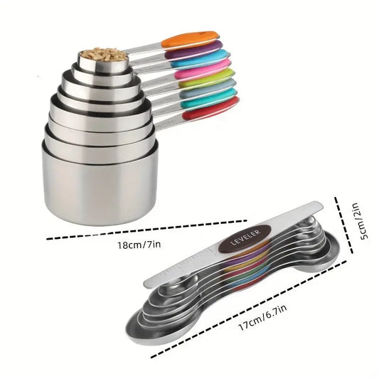 8/16pcs/set, Magnetic Stainless Steel Measuring Spoon and Cup Set -  Spoon Set & Cuttlery KHAN SHOP LLC 