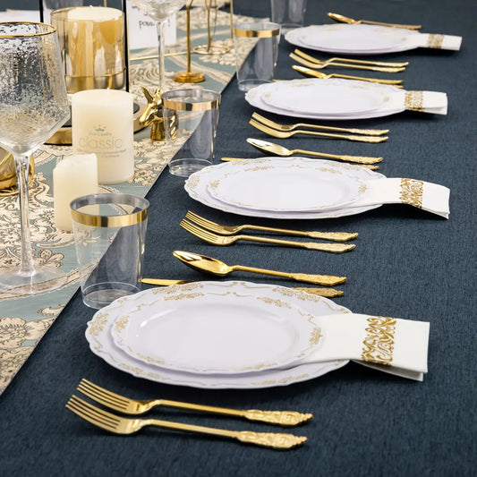 800pcs Golden Dinnerware Set, Include 100pcs 10.25" -  Spoon Set & Cuttlery KHAN SHOP LLC 