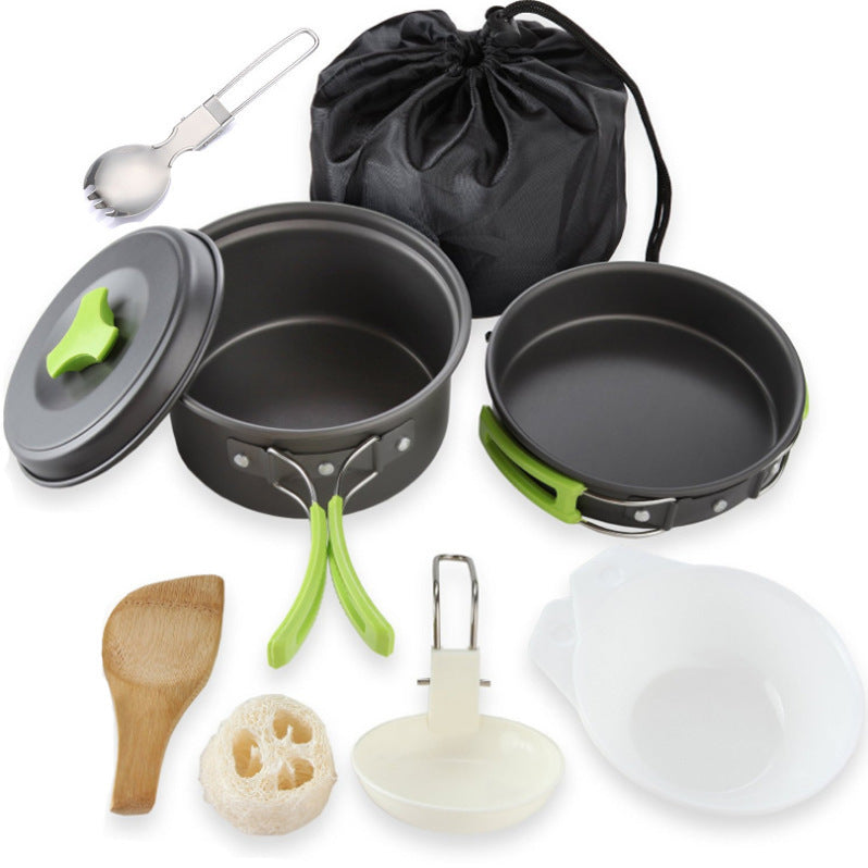 Outdoor cookware 1-2 people camping cookware set  CookWare Green-Handle The Khan Shop