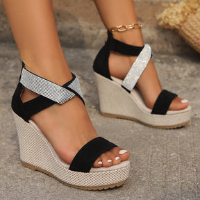 Fish Mouth High Wedges Sandals With Rhinestone Design The Khan Shop