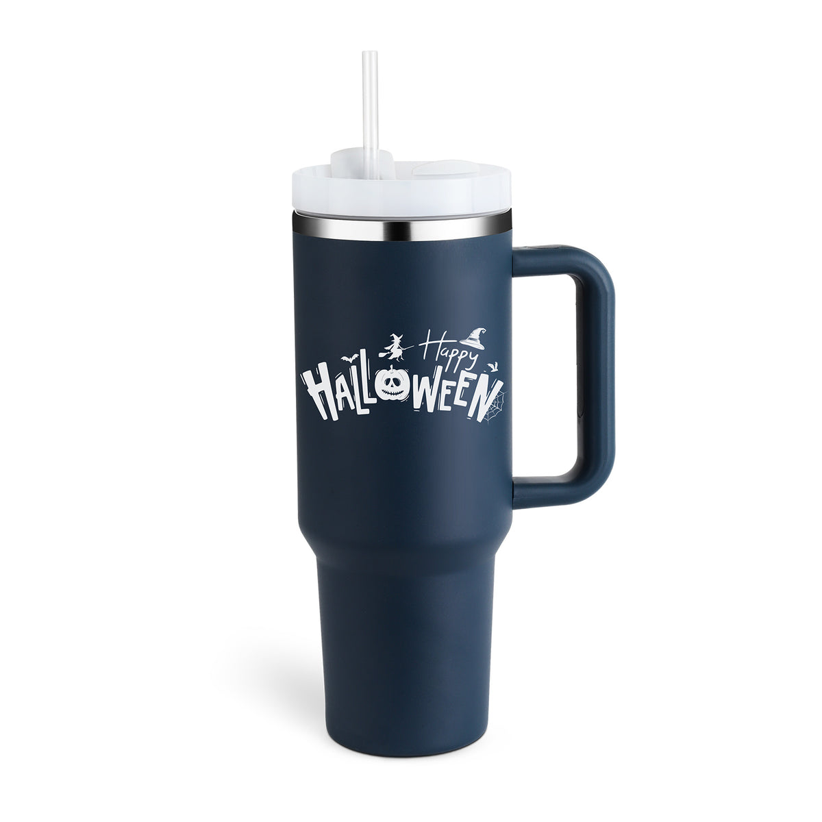 40 Oz Tumbler With Handle Straw Insulated, Stainless Steel  Sipper & Bottle Halloween-dark-Blue-1200ML-1PC The Khan Shop