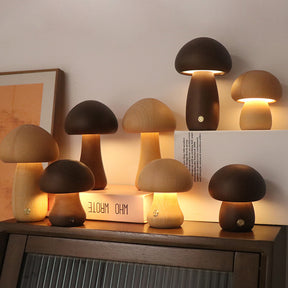 INS Wooden Cute Mushroom LED Night Light With Touch Switch  Bedside Table Lamp The Khan Shop